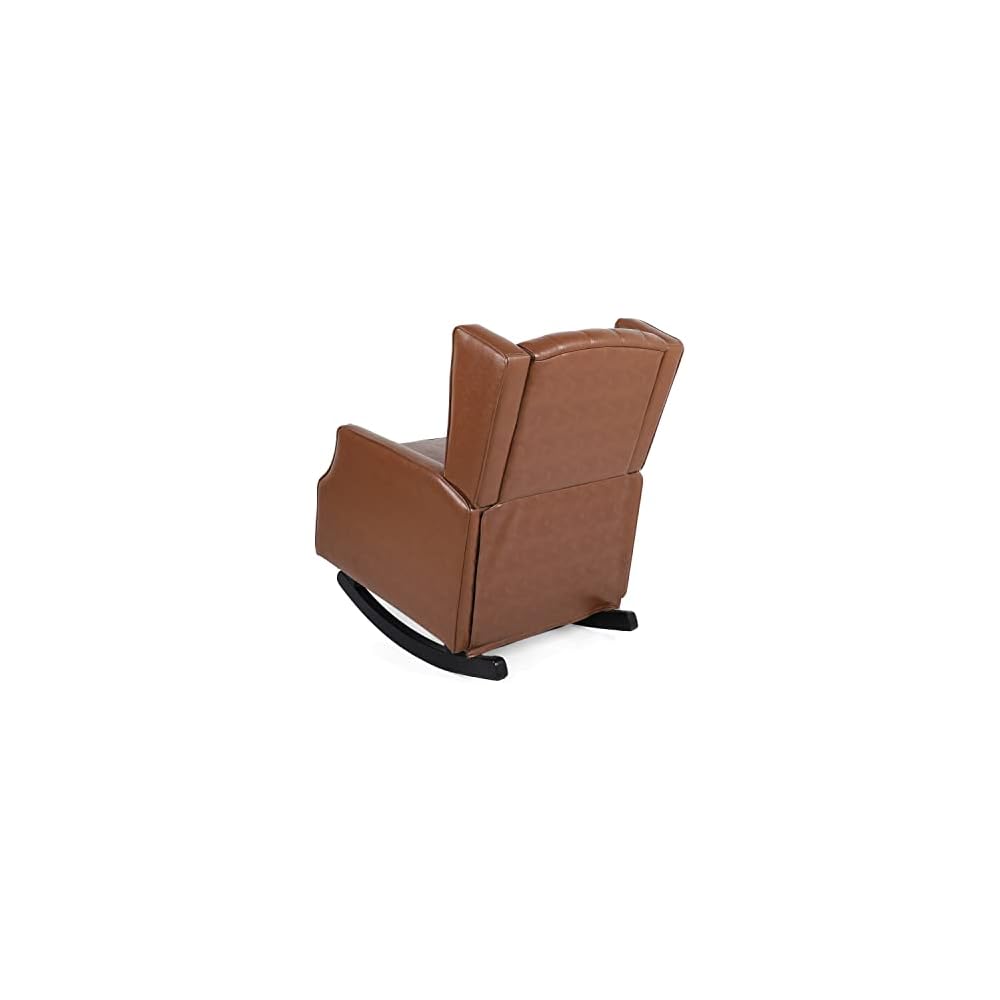Carey Tufted Wingback Rocking Chair - Faux Leather - Cognac Brown/Dark Brown