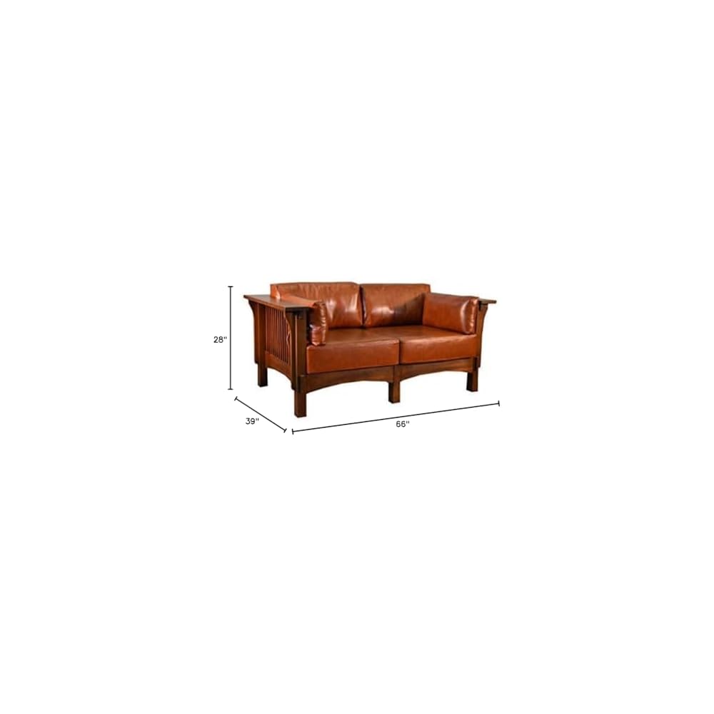 Crafters & Weavers Mission Crofter Style Oak and Leather Loveseat Sofa
