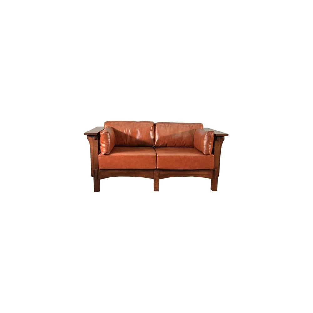Crafters & Weavers Mission Crofter Style Oak and Leather Loveseat Sofa