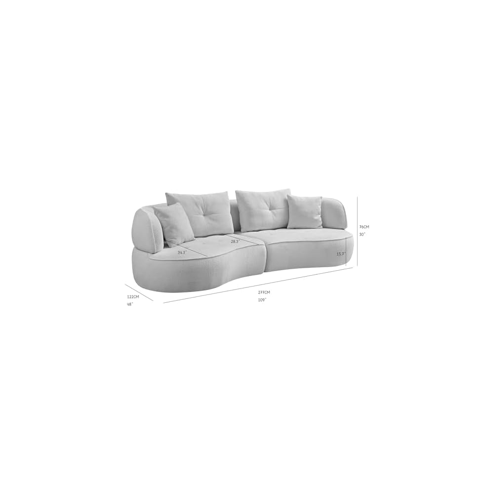 HAMORE 110" Curved Sectional Sofa, 2-Piece Modular Teddy Boucle Fabric Couch, Brown Armless Curved Sofa with 2 Pillows, Easy Tool-Free Assembly, Modern Curved Couch for Living Room Apartment (Beige)