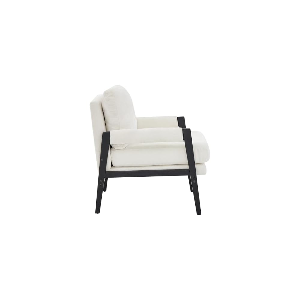 Kelly Mid-Century Modern Chenille Upholstered Accent Armchair, White