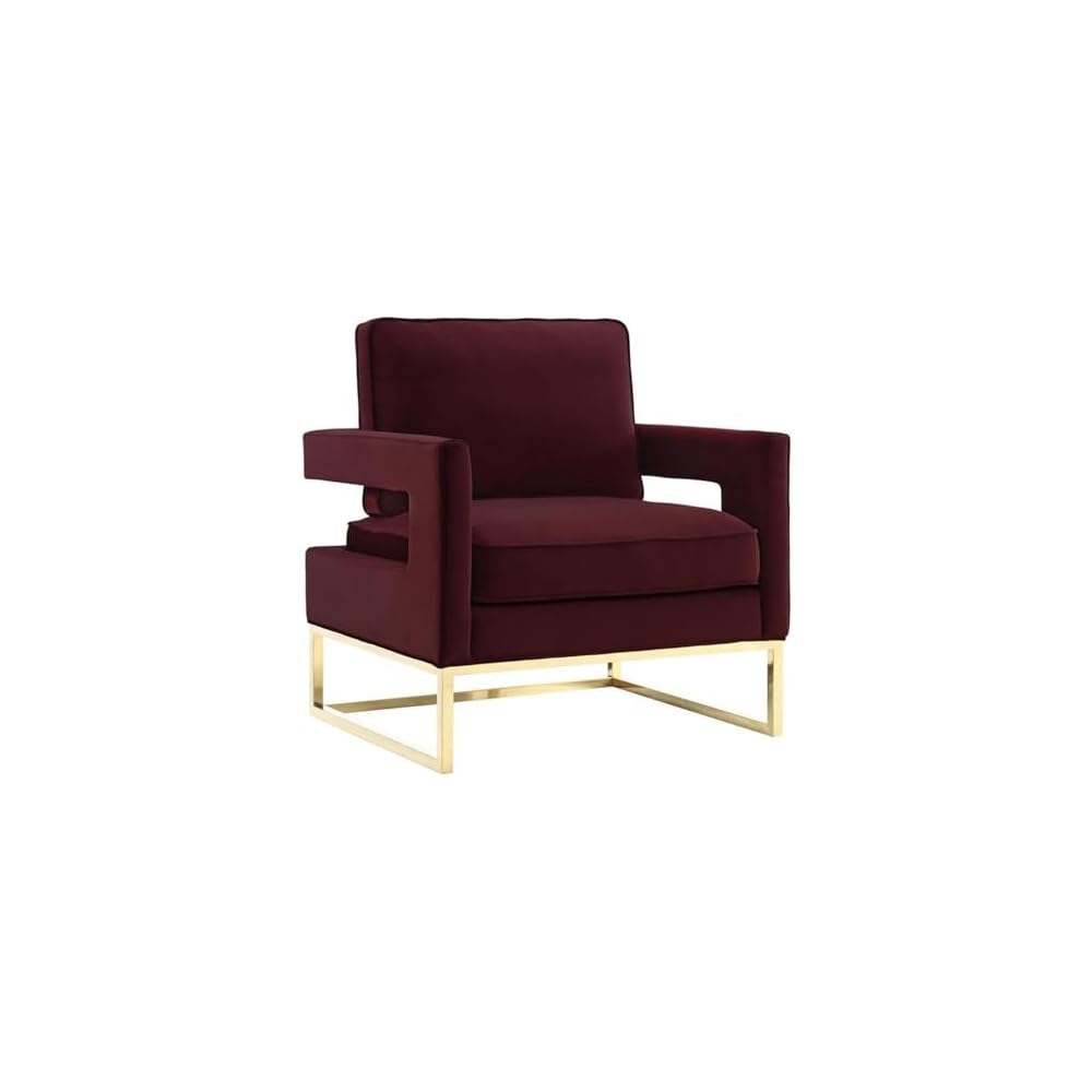 The Avery Collection Modern Style Living Room Den Velvet Upholstered Armchair with Gold Legs, Pink