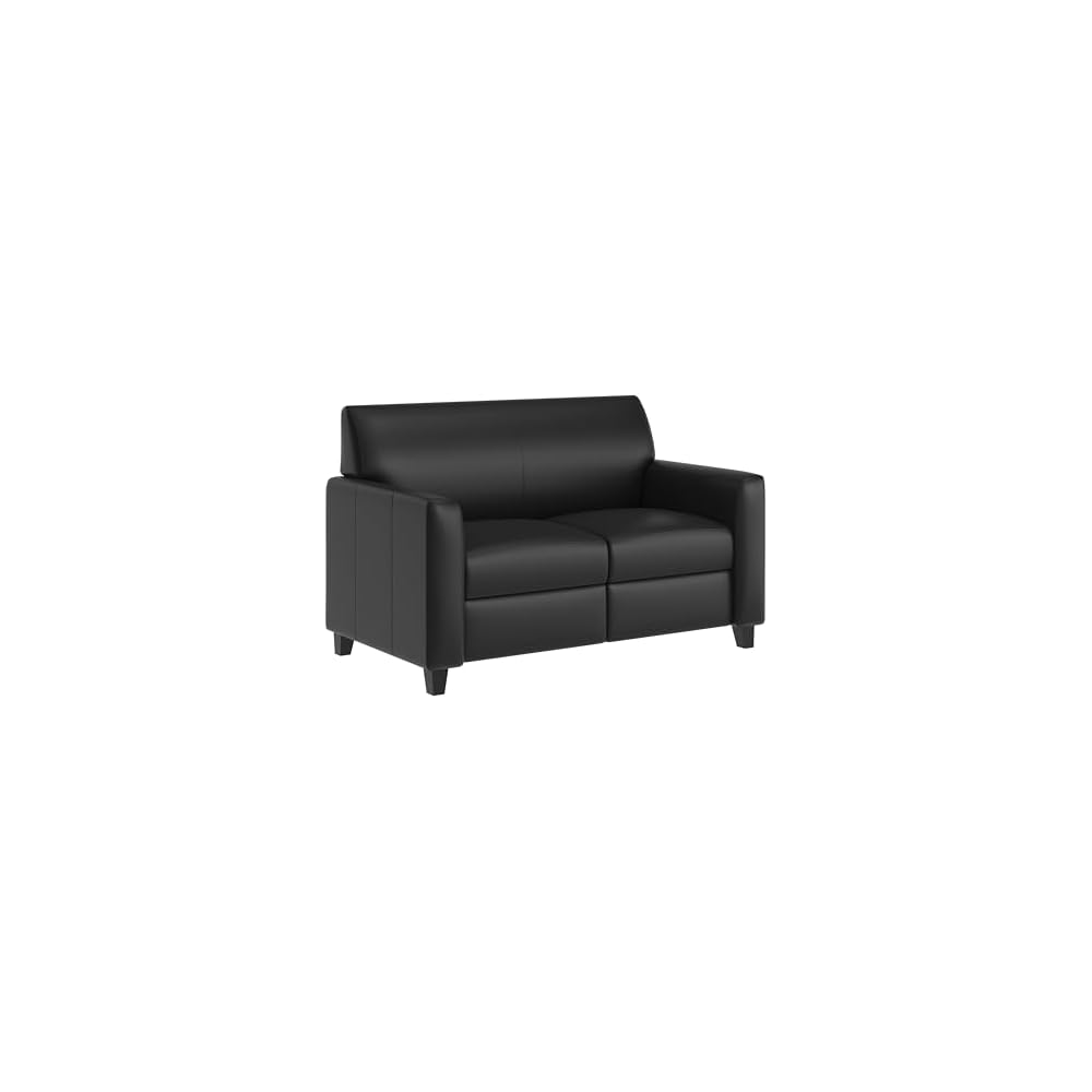 LeatherSoft Reception Loveseat with Charging Station, Black