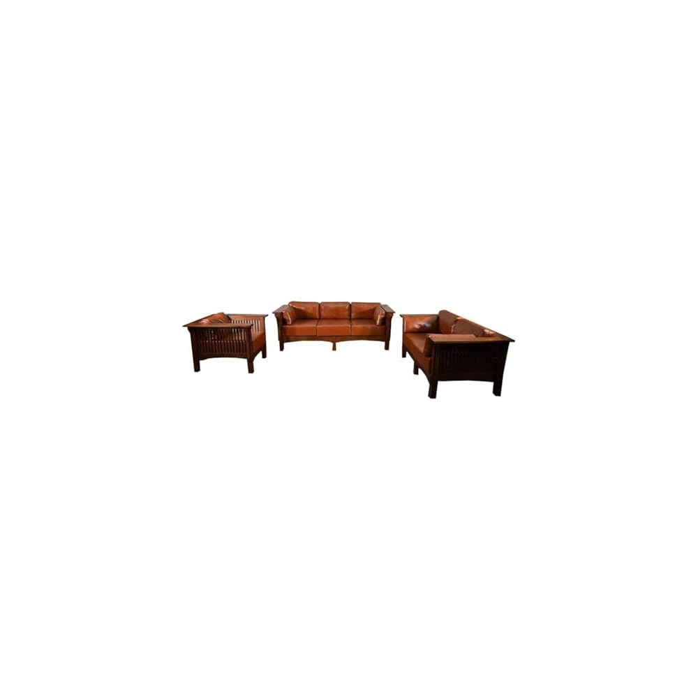Crafters & Weavers Mission Crofter Style Oak and Leather Loveseat Sofa