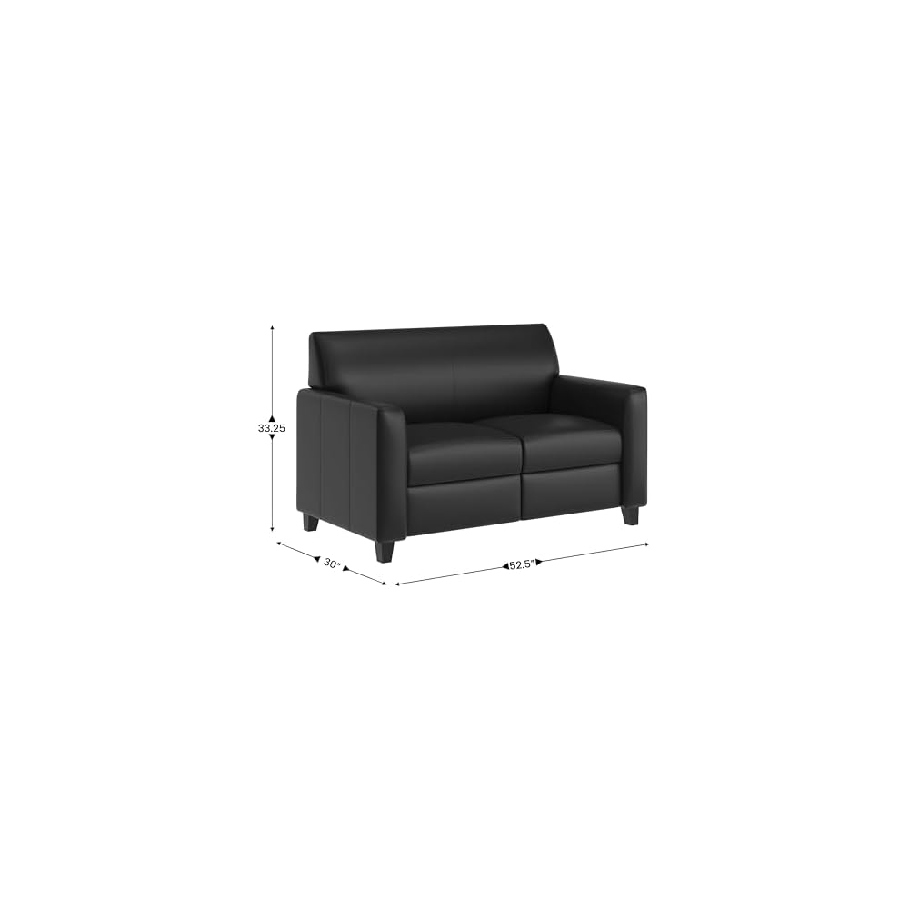 LeatherSoft Reception Loveseat with Charging Station, Black