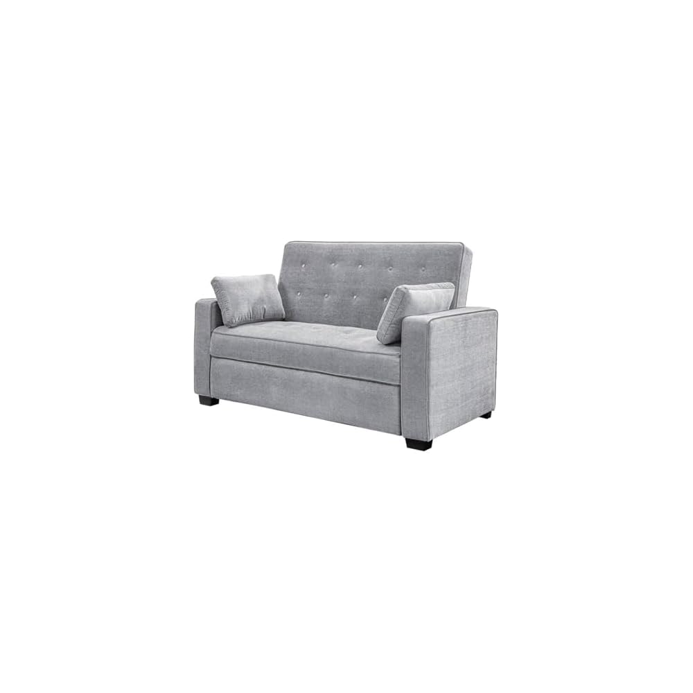 Ainsley 66.5" Convertible Sleeper Loveseat, Full Size, Dreamcoil Comfort, Soft Woven Fabric, Light Grey