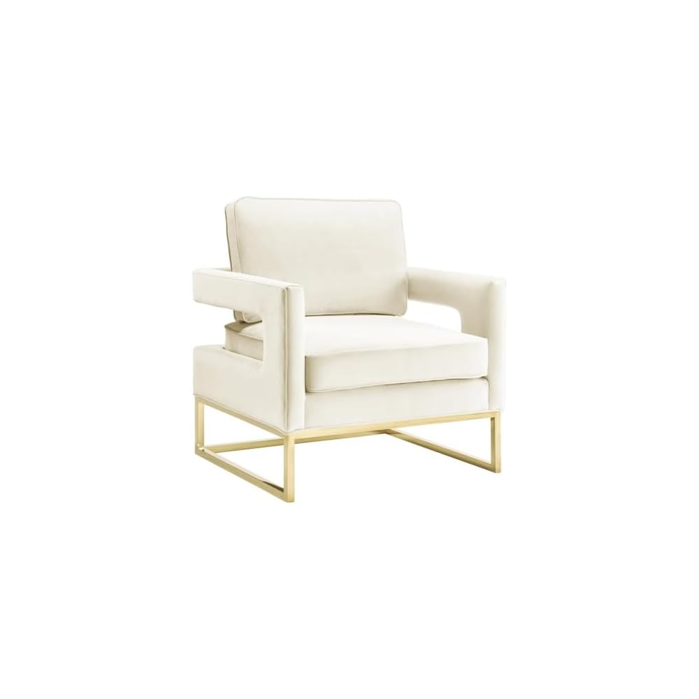 The Avery Collection Modern Style Living Room Den Velvet Upholstered Armchair with Gold Legs, Pink