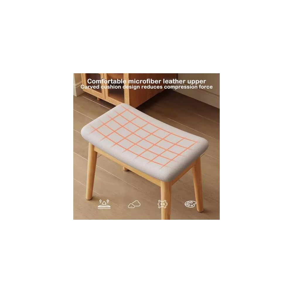 Solid Wood Dressing Table Stool for Girls Bedroom Square Makeup Chair for Entryway Kitchen Living Room Study Room Office Dark Brown
