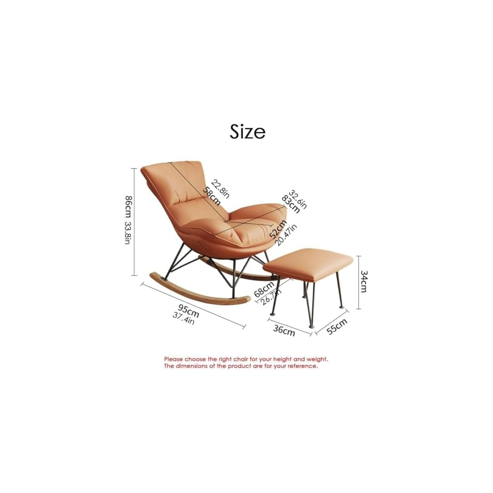 Living Room Sofa Rocking Chair Recliner,Leisure Rocking Chair, Soft Rocking Chair with Footstool,Comfy Upholstered Rocking Chair,Glider Rocker(Orange+White)