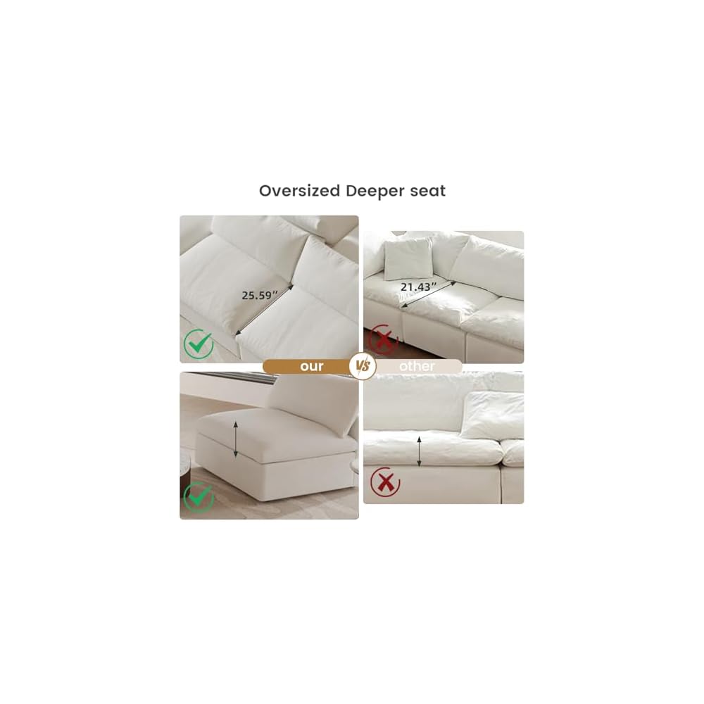 Cloud Modular Sectional Sofa,Large Down Filled Comfort V Shaped Sofa Couch for Living Room,Minimalist Wide Deep Seat Convertible Couches for Office Apartment,4 Seater and 1 Corner,White