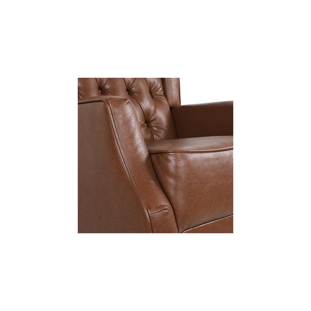 Carey Tufted Wingback Rocking Chair - Faux Leather - Cognac Brown/Dark Brown