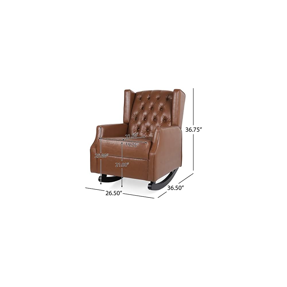 Carey Tufted Wingback Rocking Chair - Faux Leather - Cognac Brown/Dark Brown