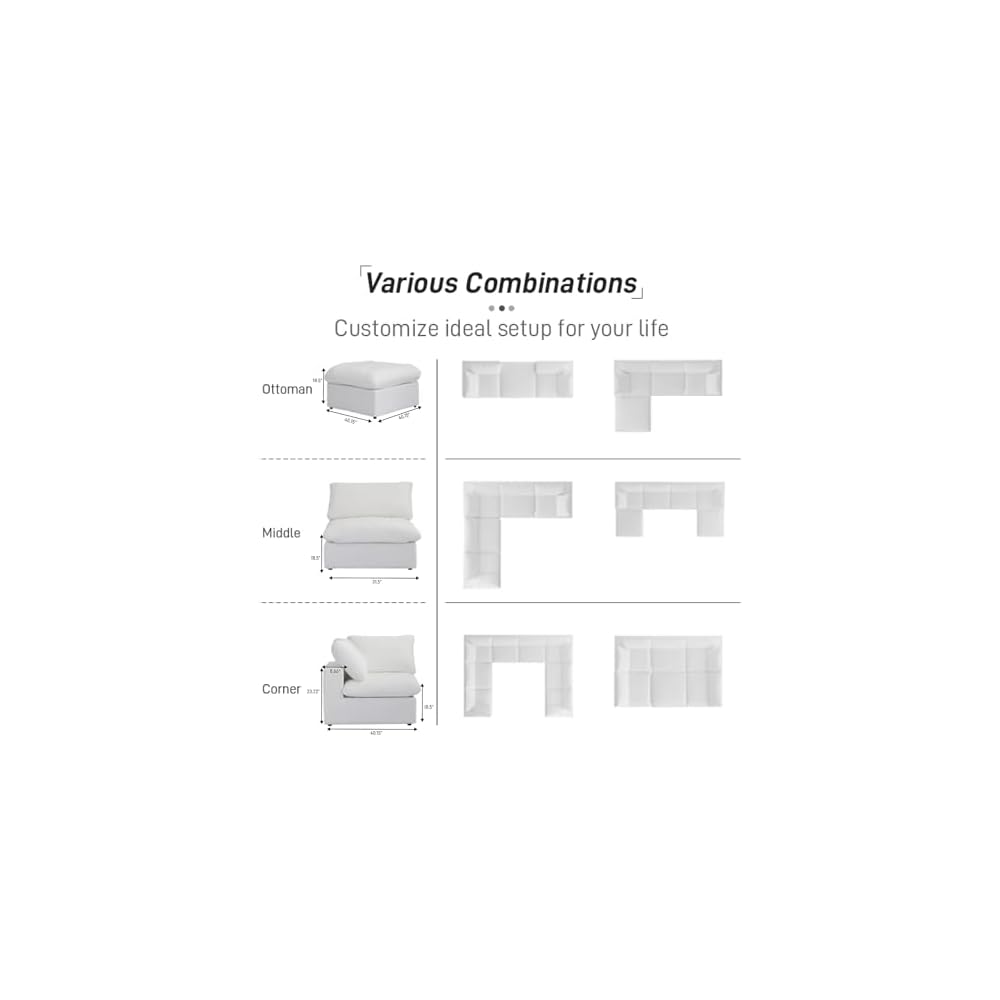Cloud Modular Sectional Sofa,Large Down Filled Comfort V Shaped Sofa Couch for Living Room,Minimalist Wide Deep Seat Convertible Couches for Office Apartment,4 Seater and 1 Corner,White