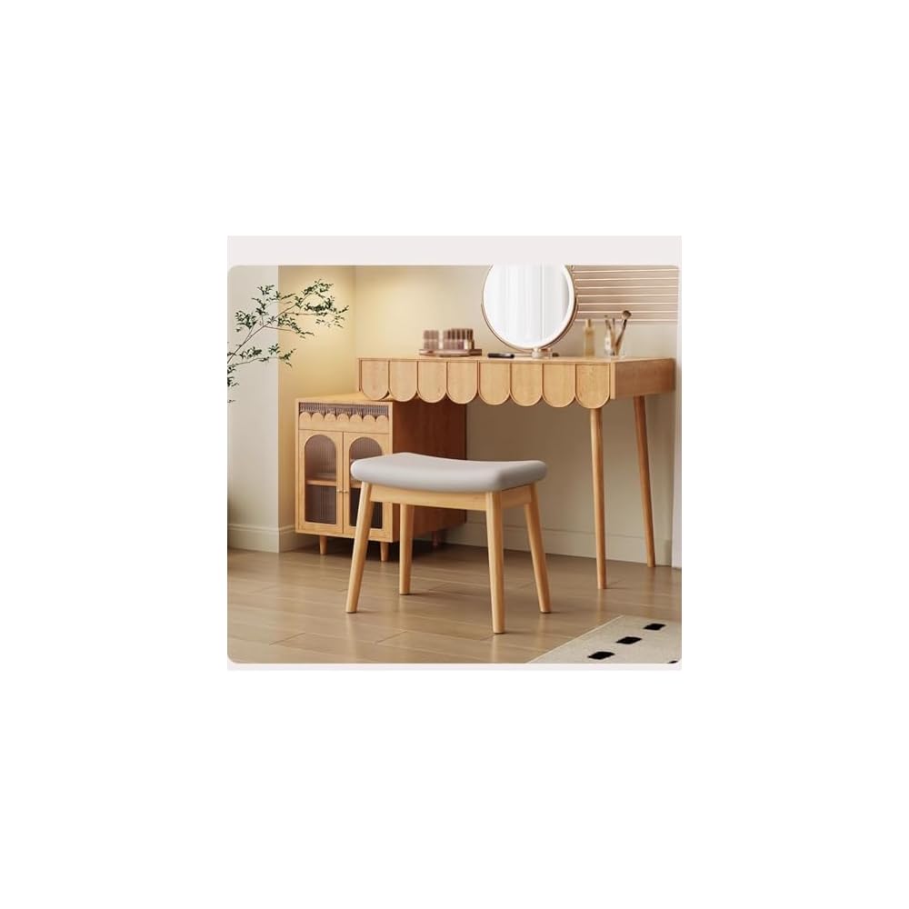 Solid Wood Dressing Table Stool for Girls Bedroom Square Makeup Chair for Entryway Kitchen Living Room Study Room Office Dark Brown