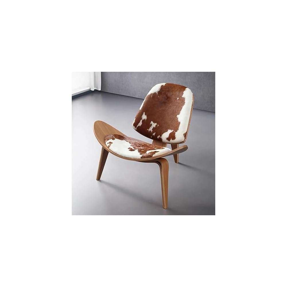 Scandinavian Furniture High-end Cowhide Shell Lounge Chair, Mid-Century Modern Plywood Design, Solid Wood Decorative Chair for Living Room, Office