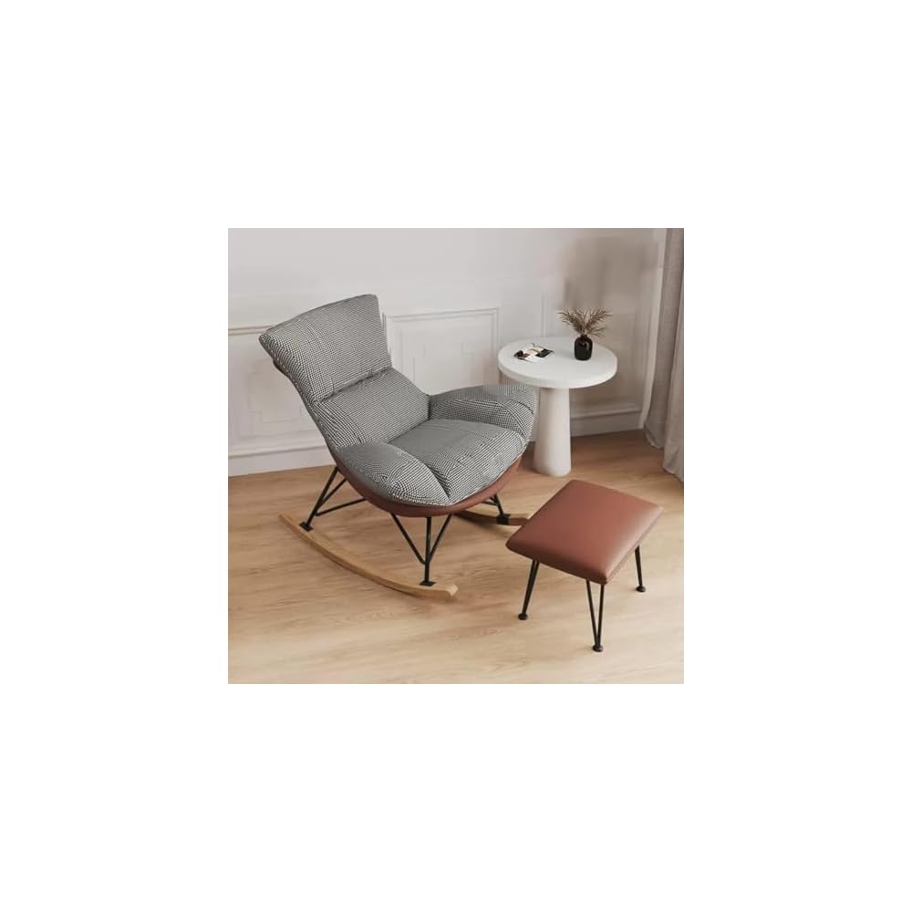 Living Room Sofa Rocking Chair Recliner,Leisure Rocking Chair, Soft Rocking Chair with Footstool,Comfy Upholstered Rocking Chair,Glider Rocker(Orange+White)