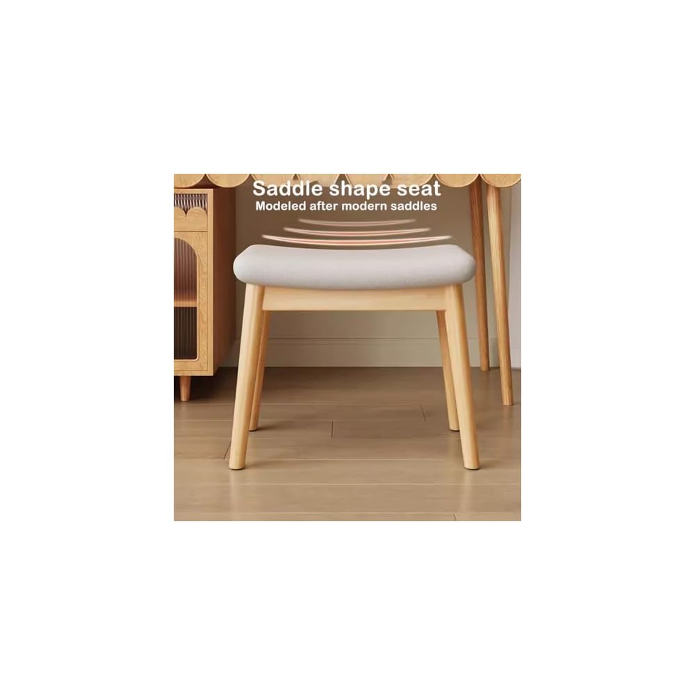 Solid Wood Dressing Table Stool for Girls Bedroom Square Makeup Chair for Entryway Kitchen Living Room Study Room Office Dark Brown