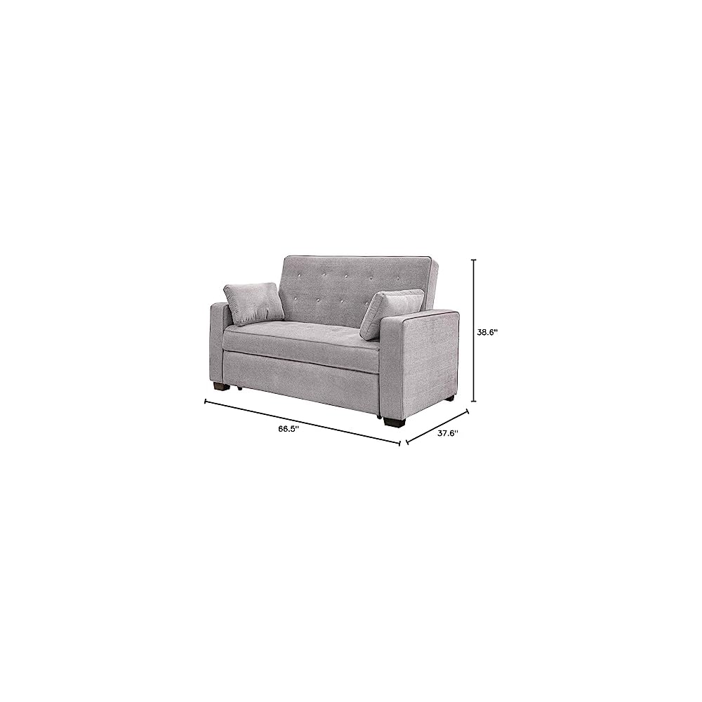 Ainsley 66.5" Convertible Sleeper Loveseat, Full Size, Dreamcoil Comfort, Soft Woven Fabric, Light Grey