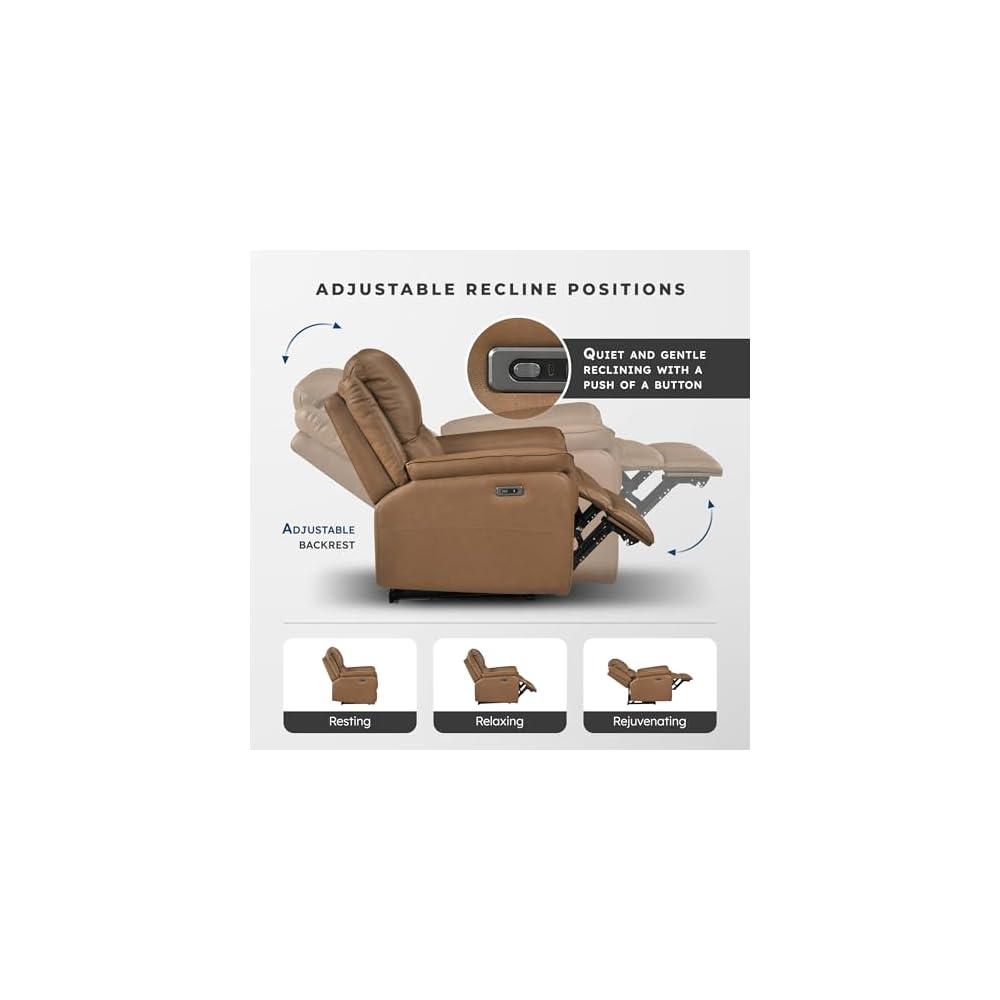Top Grain Leather Match Power Reclining Chair, Brown