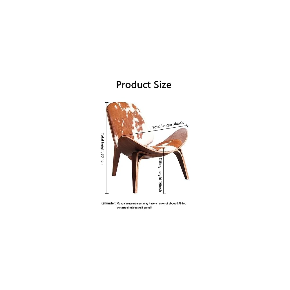 Scandinavian Furniture High-end Cowhide Shell Lounge Chair, Mid-Century Modern Plywood Design, Solid Wood Decorative Chair for Living Room, Office
