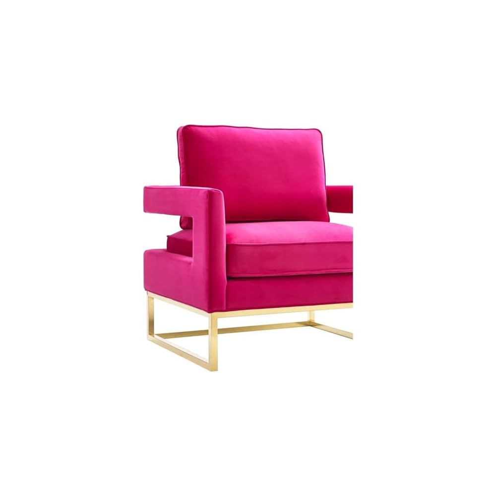 The Avery Collection Modern Style Living Room Den Velvet Upholstered Armchair with Gold Legs, Pink