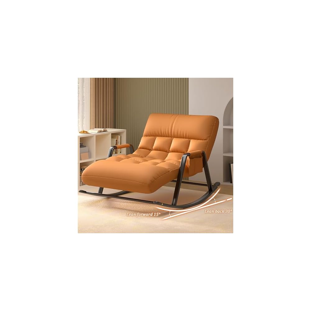 Upholstered Rocking Chair, Double Rocker Chair with Side Pocket, Modern Relaxing Chair with Backrest, Armchair with Foot Lever, Bearing Capacity 250KG, for Bedroom, Living Room (Color : Or