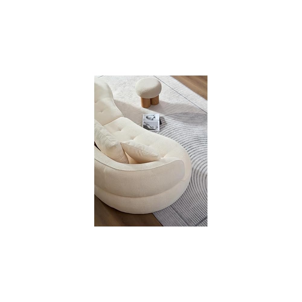 HAMORE 110" Curved Sectional Sofa, 2-Piece Modular Teddy Boucle Fabric Couch, Brown Armless Curved Sofa with 2 Pillows, Easy Tool-Free Assembly, Modern Curved Couch for Living Room Apartment (Beige)