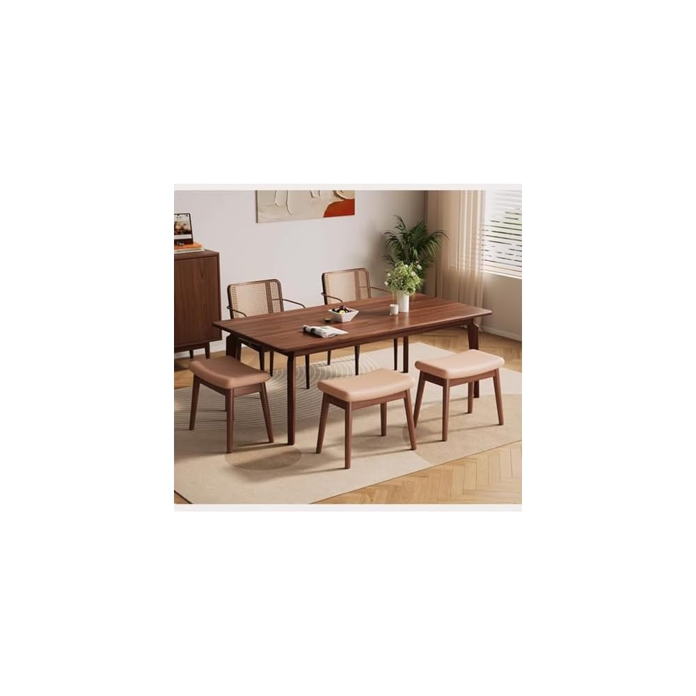 Solid Wood Dressing Table Stool for Girls Bedroom Square Makeup Chair for Entryway Kitchen Living Room Study Room Office Dark Brown