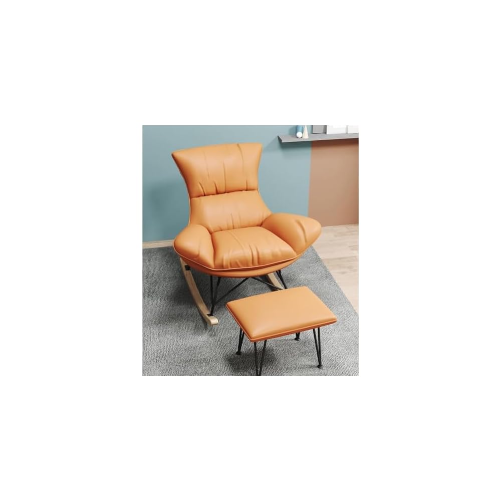 Living Room Sofa Rocking Chair Recliner,Leisure Rocking Chair, Soft Rocking Chair with Footstool,Comfy Upholstered Rocking Chair,Glider Rocker(Orange+White)