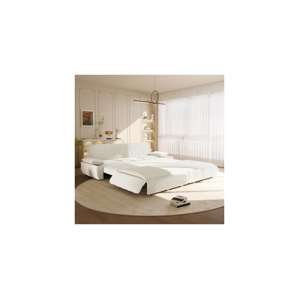 94.5" 3-in-1 King Size Sleeper Sofa, Corduroy Upholstered Deep Seat, Pull-Out Fold-Out Bed for Living Room Apartment, White