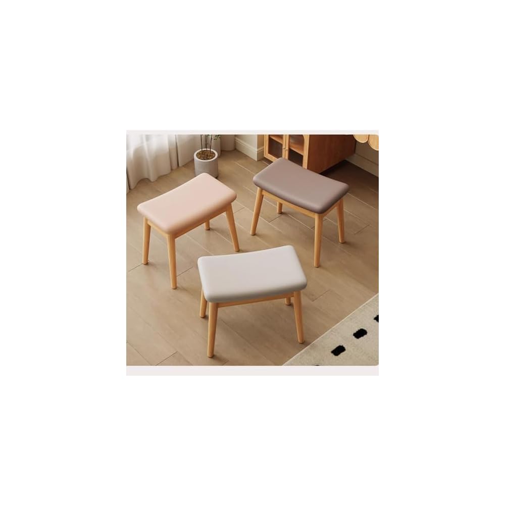 Solid Wood Dressing Table Stool for Girls Bedroom Square Makeup Chair for Entryway Kitchen Living Room Study Room Office Dark Brown