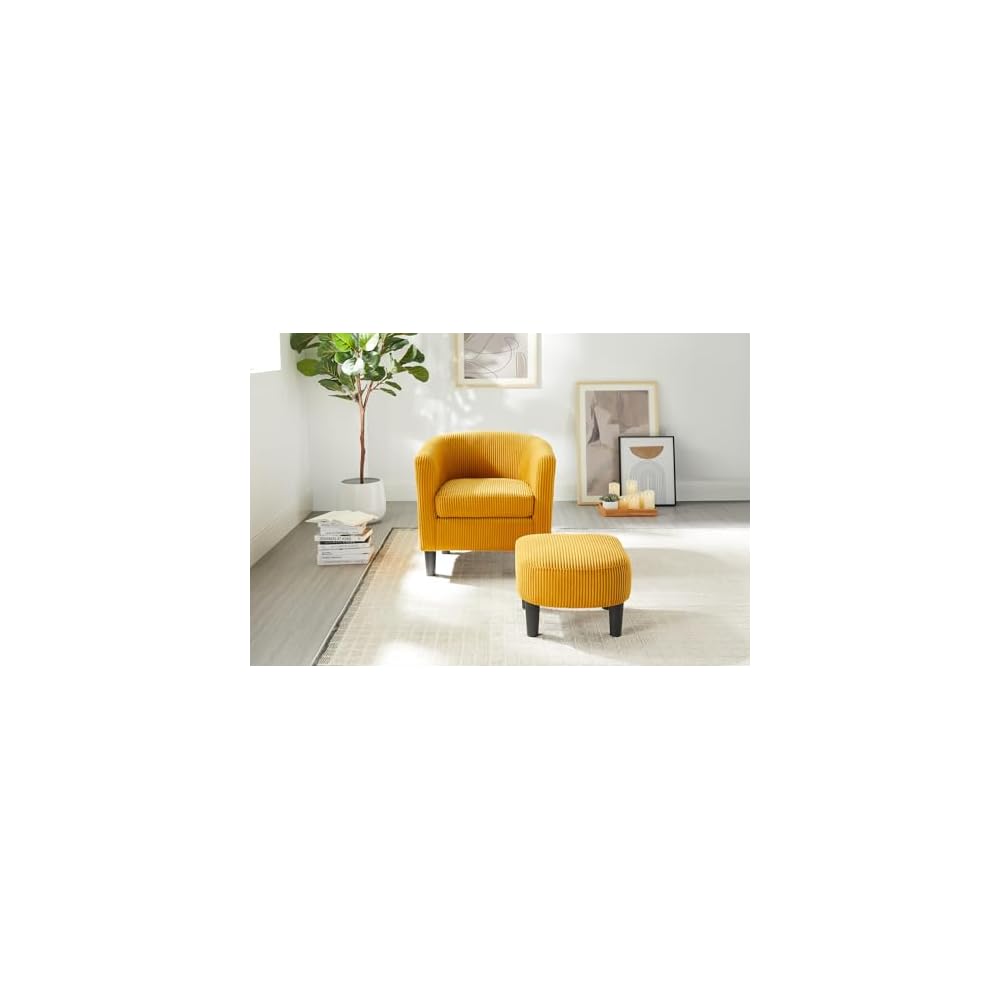 Modern Accent Chair - Upholstered Corduroy Armchair with Foot Rest, Comfy Single Sofa Chair for Living Room, Bedroom, Office, Stylish Furniture for Home Décor
