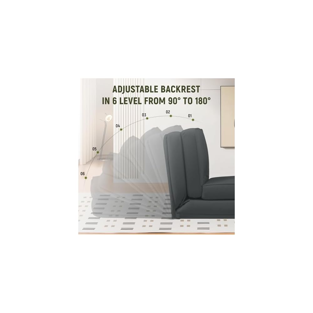 Folding Sofa Bed, Convertible Floor Sofa with Pillows, Fabric Floor Couch & Memory Foam Foldable Mattress with Washable Cover for Living Room, Guest Room, Dorm (Black)