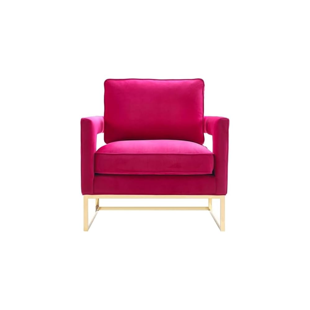 The Avery Collection Modern Style Living Room Den Velvet Upholstered Armchair with Gold Legs, Pink