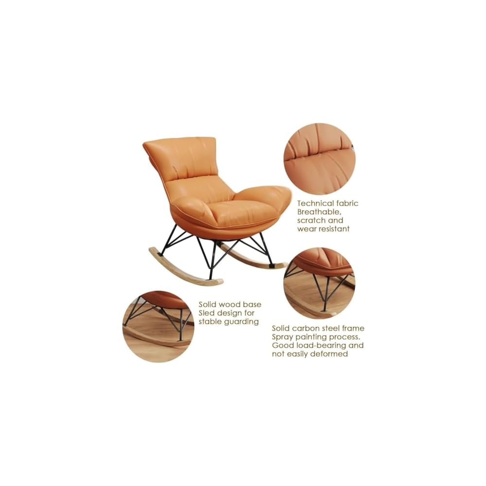 Living Room Sofa Rocking Chair Recliner,Leisure Rocking Chair, Soft Rocking Chair with Footstool,Comfy Upholstered Rocking Chair,Glider Rocker(Orange+White)