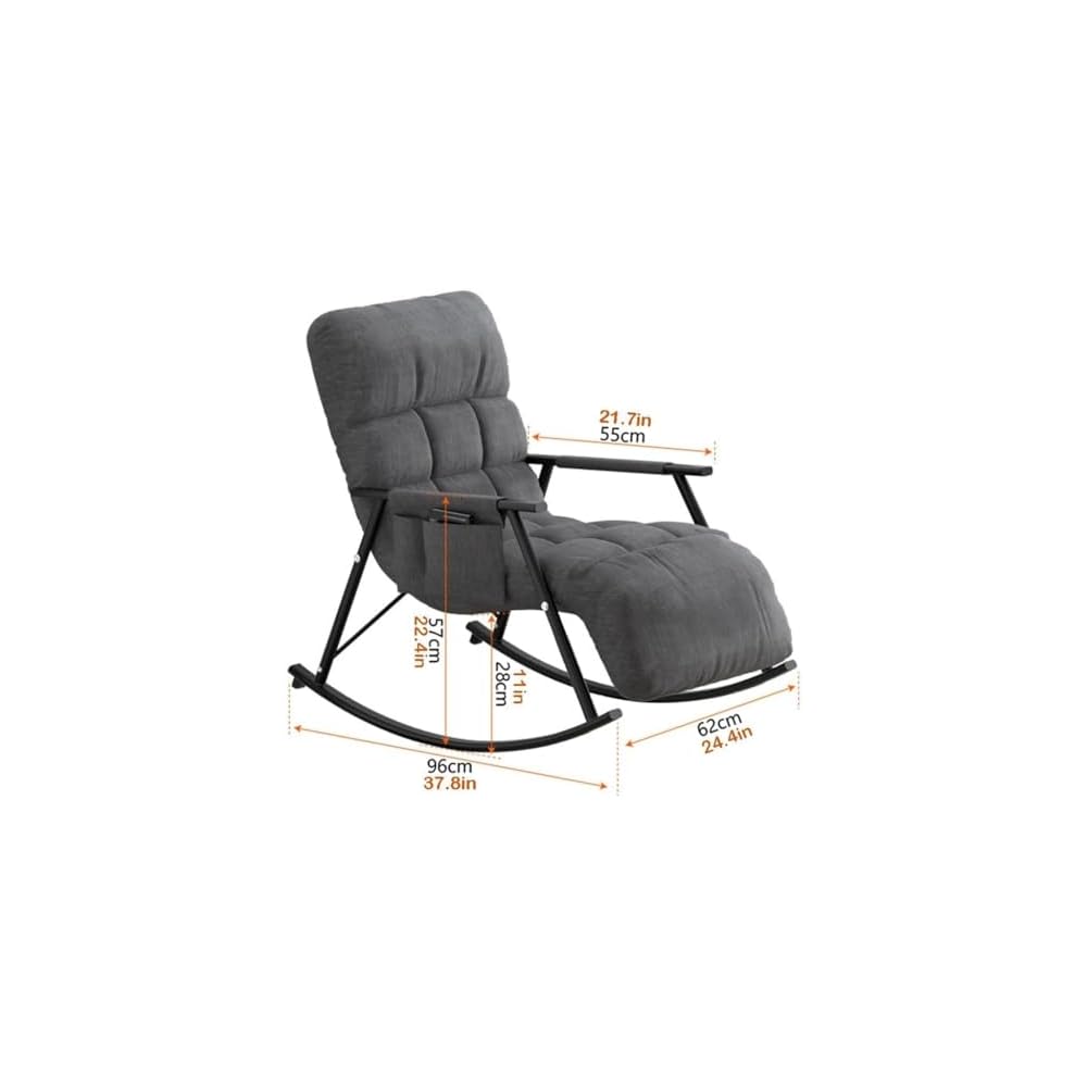 Modern Gray Rocking Chair, Reclining Armchair for Living Room & Bedroom, Soft Sleeper Lounge Chair, Comfortable Reading Chair, Stylish Furniture for Home Decor