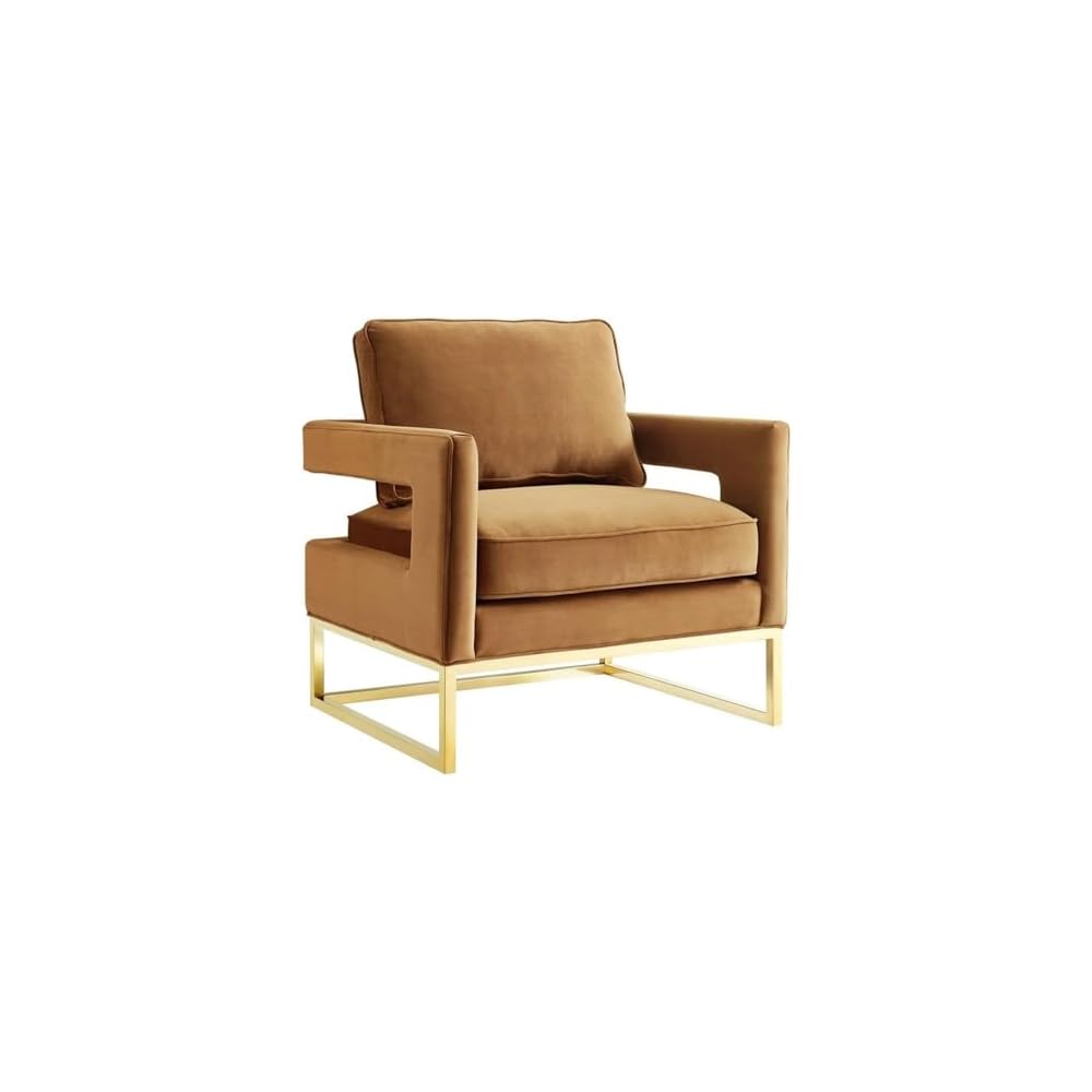 The Avery Collection Modern Style Living Room Den Velvet Upholstered Armchair with Gold Legs, Pink