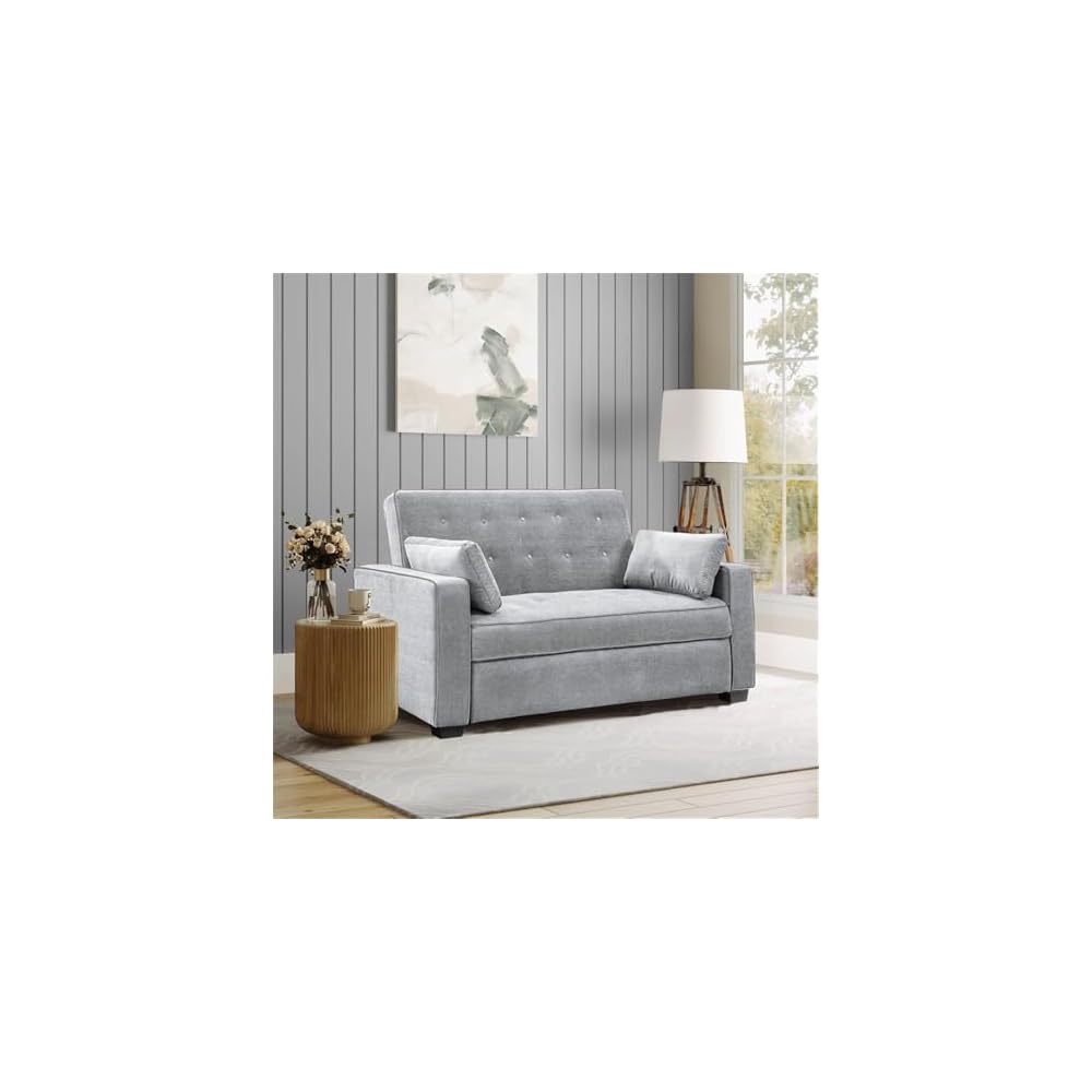 Ainsley 66.5" Convertible Sleeper Loveseat, Full Size, Dreamcoil Comfort, Soft Woven Fabric, Light Grey