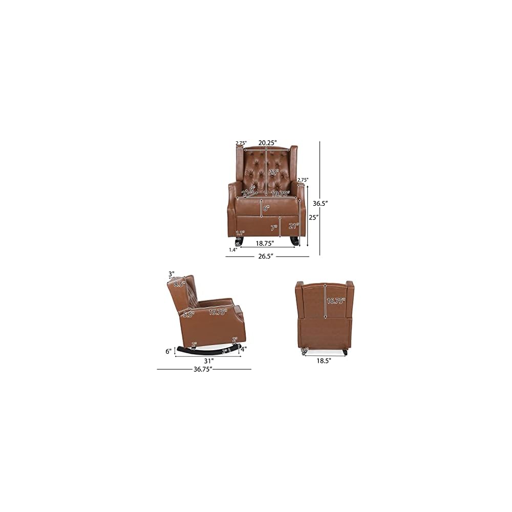 Carey Tufted Wingback Rocking Chair - Faux Leather - Cognac Brown/Dark Brown