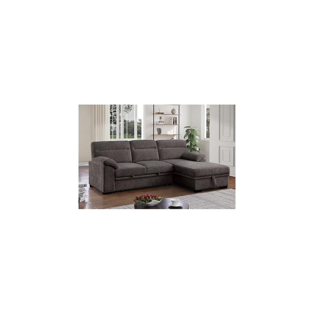 Kipling II 95" W Brown Chenille Fabric Sleeper Sectional Sofa