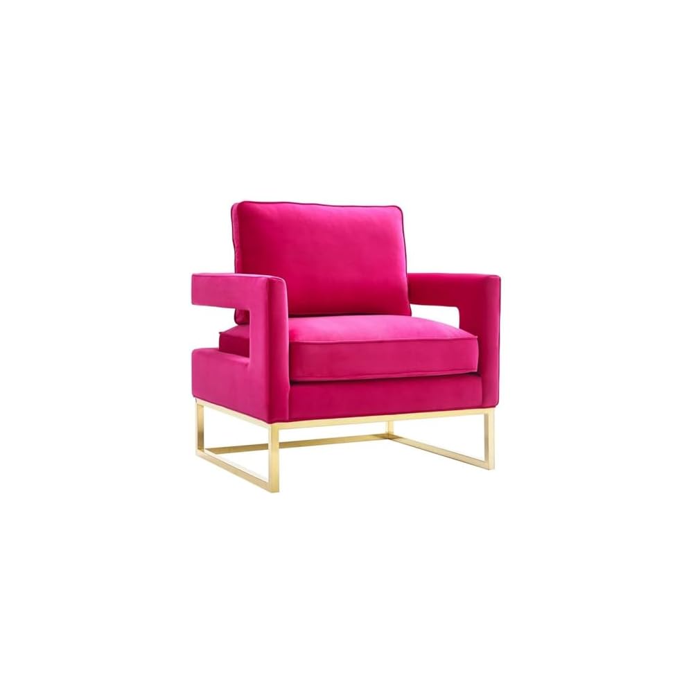 The Avery Collection Modern Style Living Room Den Velvet Upholstered Armchair with Gold Legs, Pink