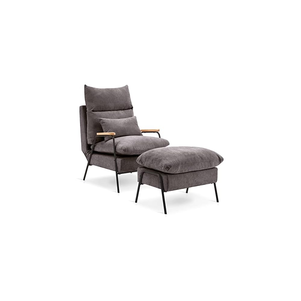 Accent Recliner Chair with Ottoman, Modern Fabric Armchair, Upholstered Sofa Bed for Living Room Bedroom, Small Space 4055 (Black Frame, Blue)