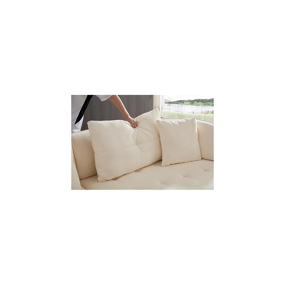 HAMORE 110" Curved Sectional Sofa, 2-Piece Modular Teddy Boucle Fabric Couch, Brown Armless Curved Sofa with 2 Pillows, Easy Tool-Free Assembly, Modern Curved Couch for Living Room Apartment (Beige)