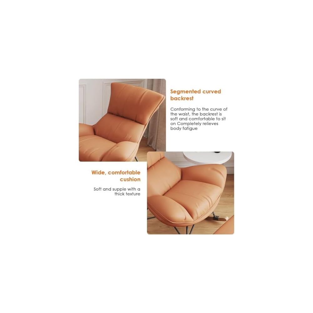 Living Room Sofa Rocking Chair Recliner,Leisure Rocking Chair, Soft Rocking Chair with Footstool,Comfy Upholstered Rocking Chair,Glider Rocker(Orange+White)