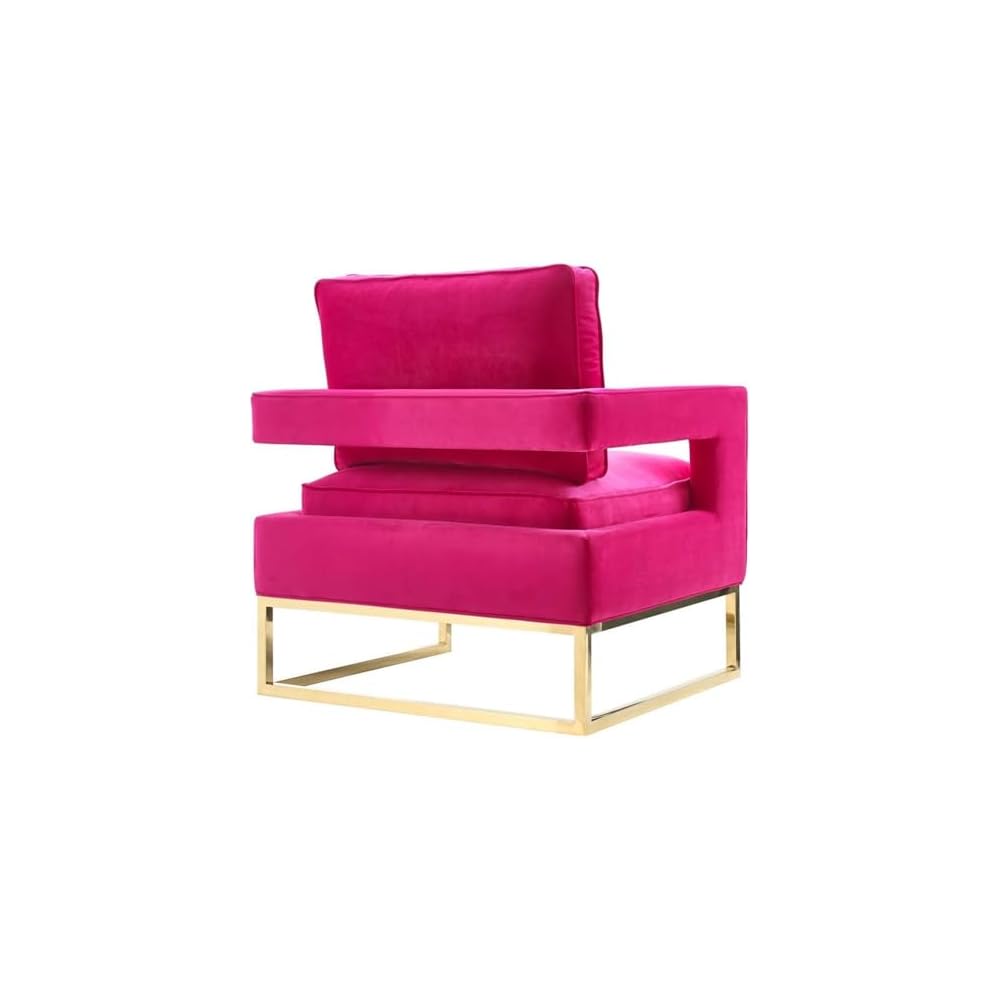 The Avery Collection Modern Style Living Room Den Velvet Upholstered Armchair with Gold Legs, Pink