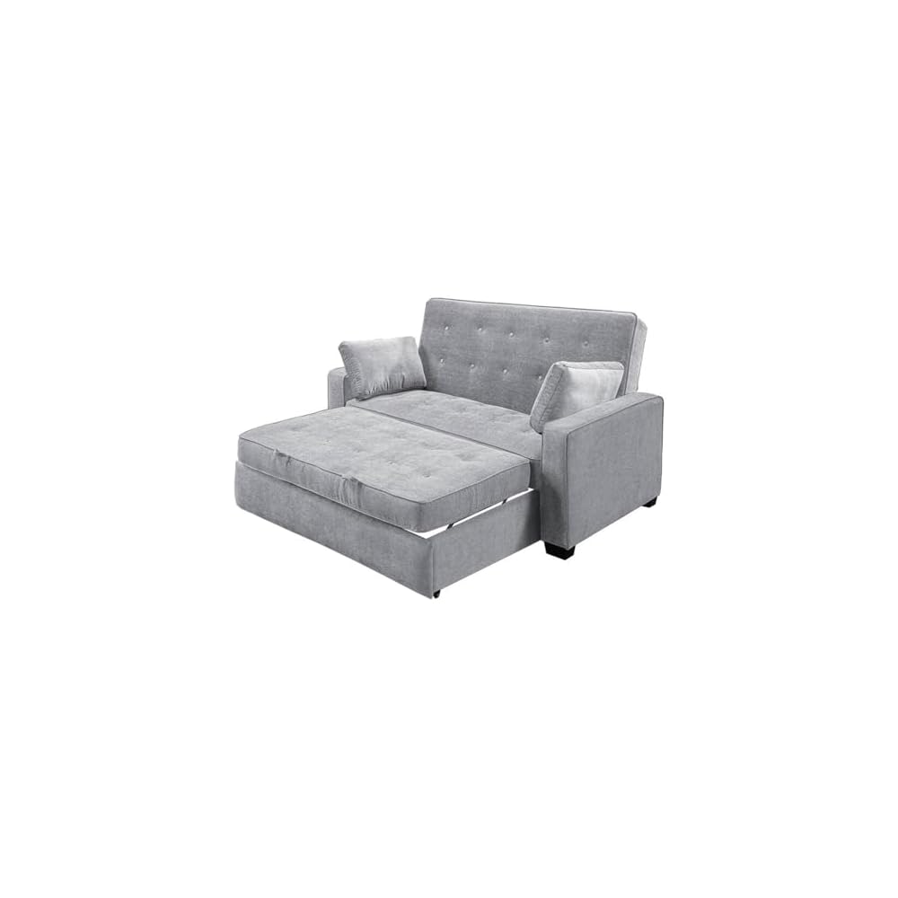 Ainsley 66.5" Convertible Sleeper Loveseat, Full Size, Dreamcoil Comfort, Soft Woven Fabric, Light Grey