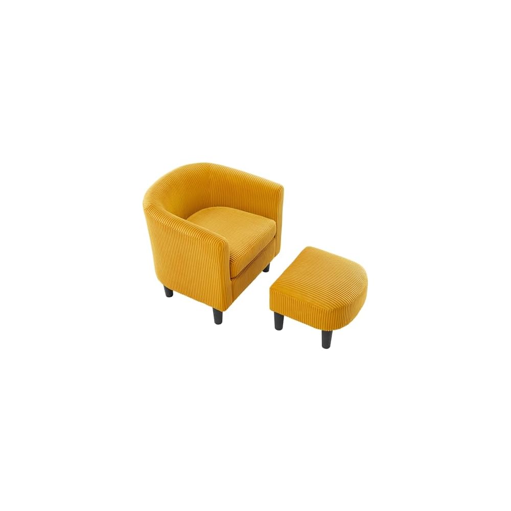 Modern Accent Chair - Upholstered Corduroy Armchair with Foot Rest, Comfy Single Sofa Chair for Living Room, Bedroom, Office, Stylish Furniture for Home Décor
