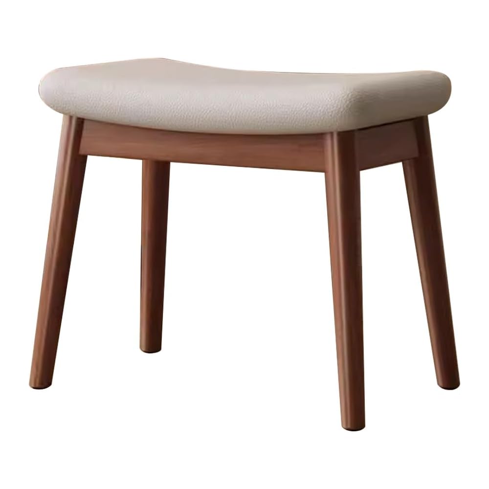 Solid Wood Dressing Table Stool for Girls Bedroom Square Makeup Chair for Entryway Kitchen Living Room Study Room Office Dark Brown
