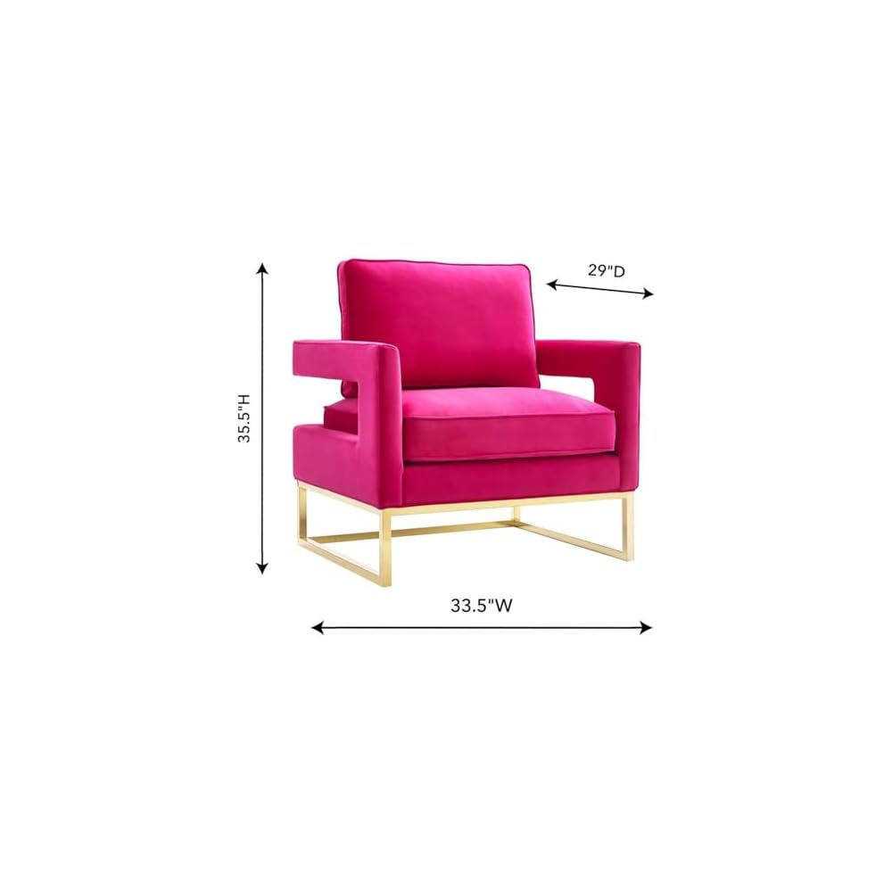 The Avery Collection Modern Style Living Room Den Velvet Upholstered Armchair with Gold Legs, Pink