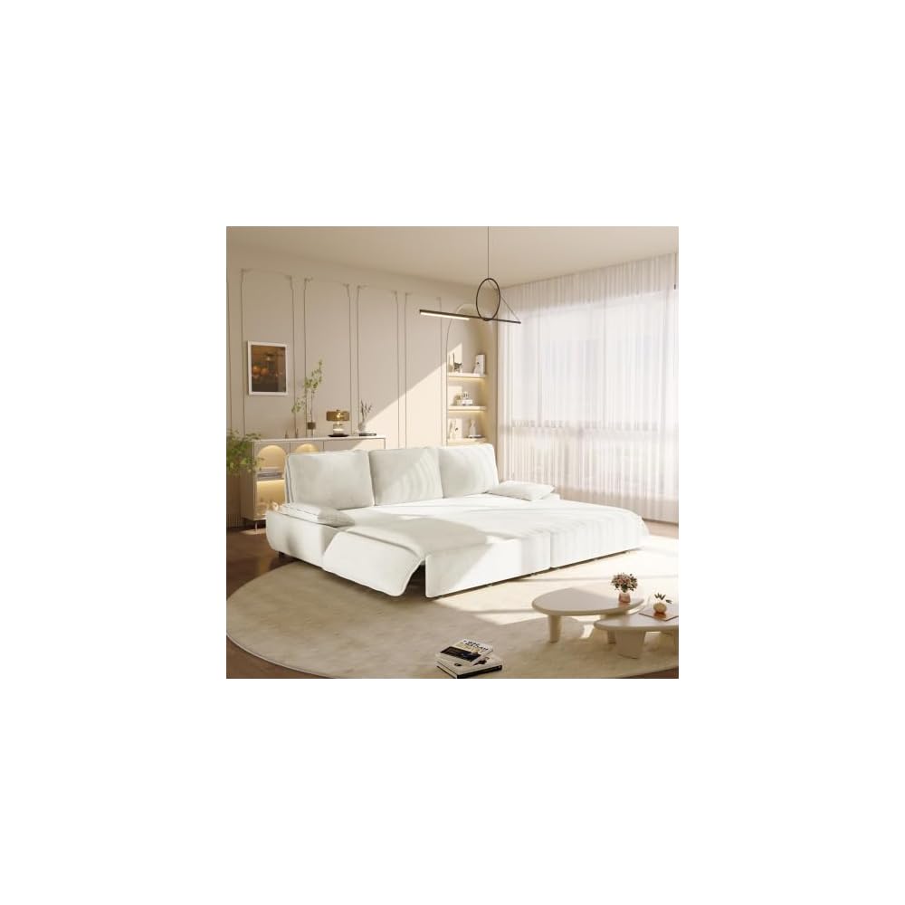 94.5" 3-in-1 King Size Sleeper Sofa, Corduroy Upholstered Deep Seat, Pull-Out Fold-Out Bed for Living Room Apartment, White